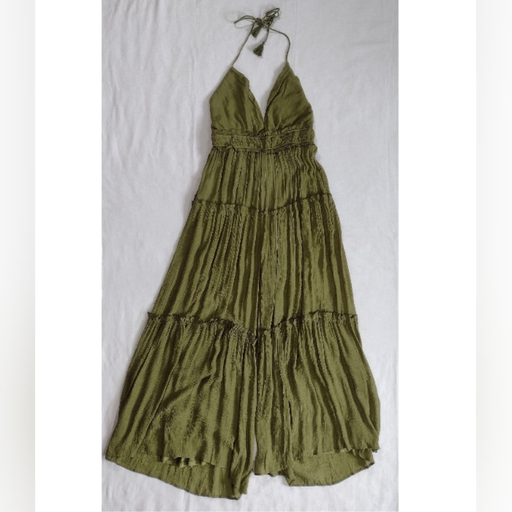 Fashion Nova Gianna Gauze Wide Leg Halter Jumpsuit Olive Green Size XL - Picture 2 of 16